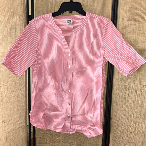 Anne Klein Tops - NWOT Women's Anne Klein Pink White Striped Button Up Size Small